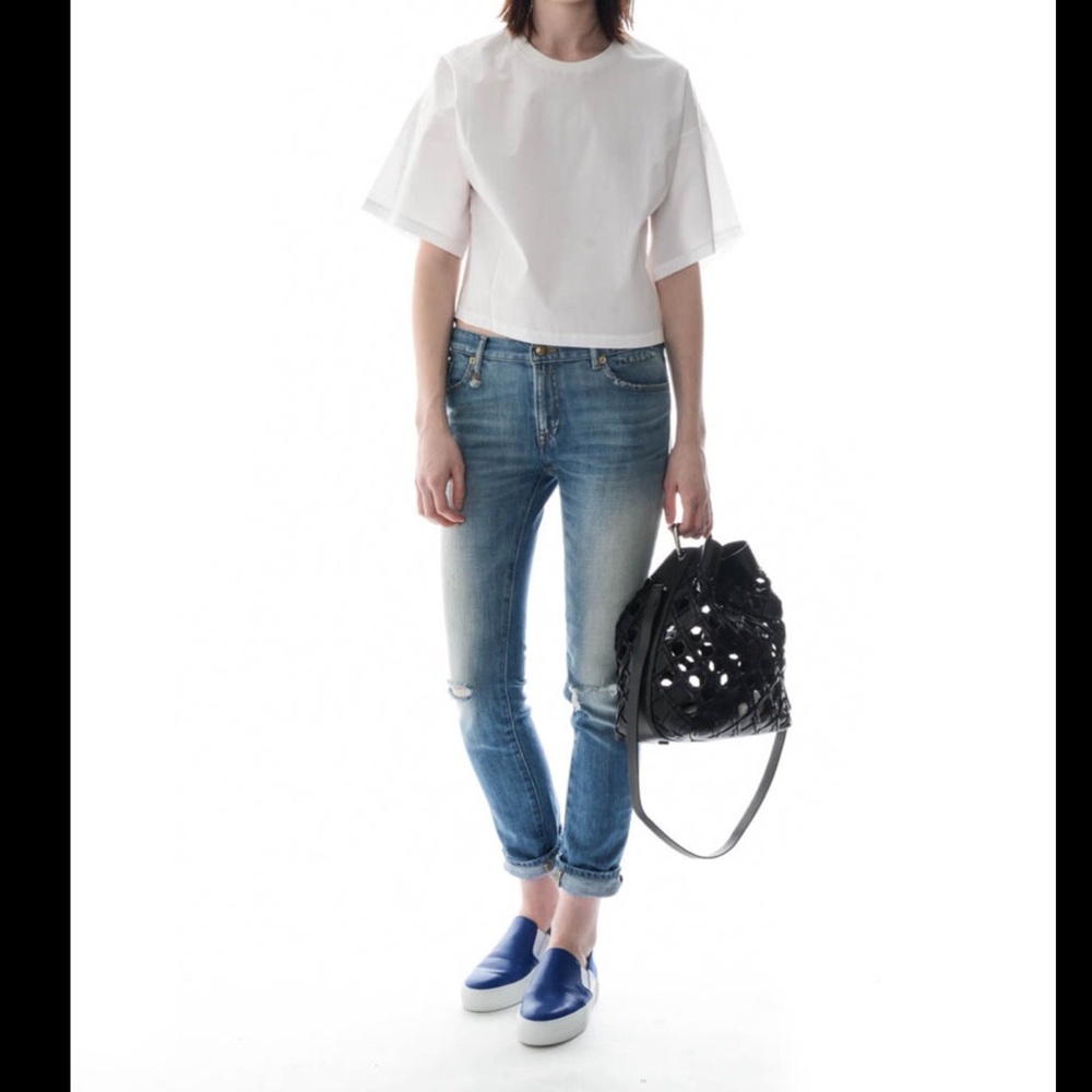 R13 Slouch Skinny Jeans in Distressed Light Wash